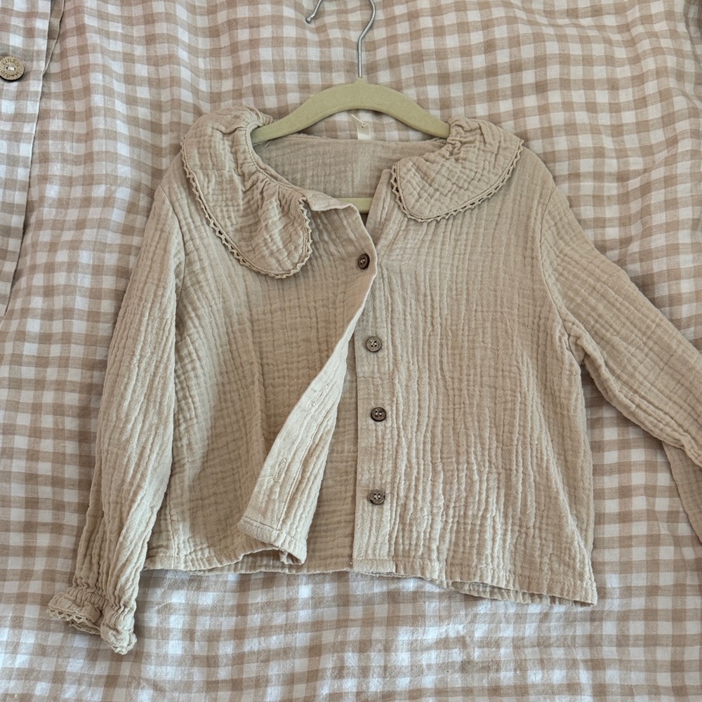 Rylee + Cru Cream Gauze Button-Front Blouse with Peter Pan Collar